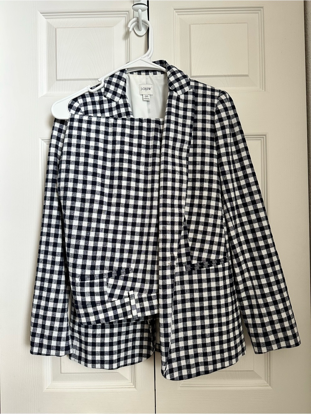 J. Crew Navy Blue and White Gingham Wool-Blend Blazer Size 00